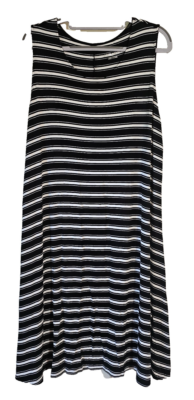 Ava & Viv Womens Size X Black White Striped Swing Dress Sleeveless Stretch